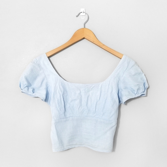 Urban Outfitters Tops - URBAN OUTFITTERS Blue Cropped Puff Sleeve Blouse